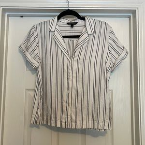 White and Black Stripe Camp Collar Shirt